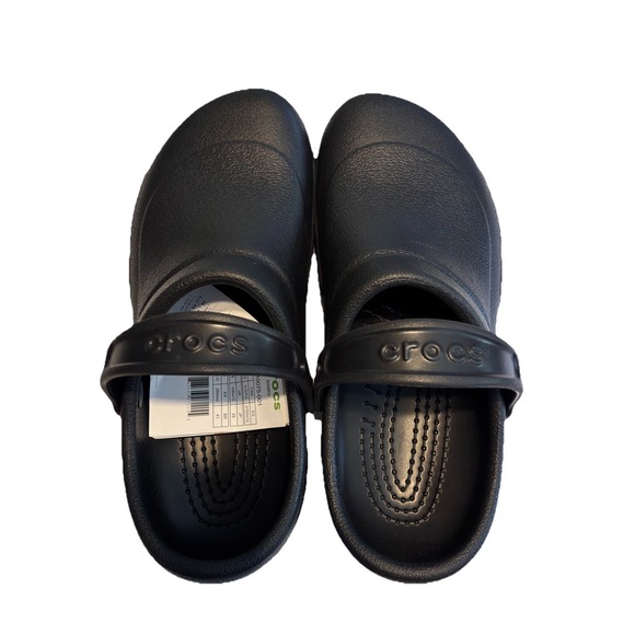New NWT Crocs Bistro Black W 12 M 10 Slip resistant Waterproof Easy 2 Clean - Picture 1 of 3